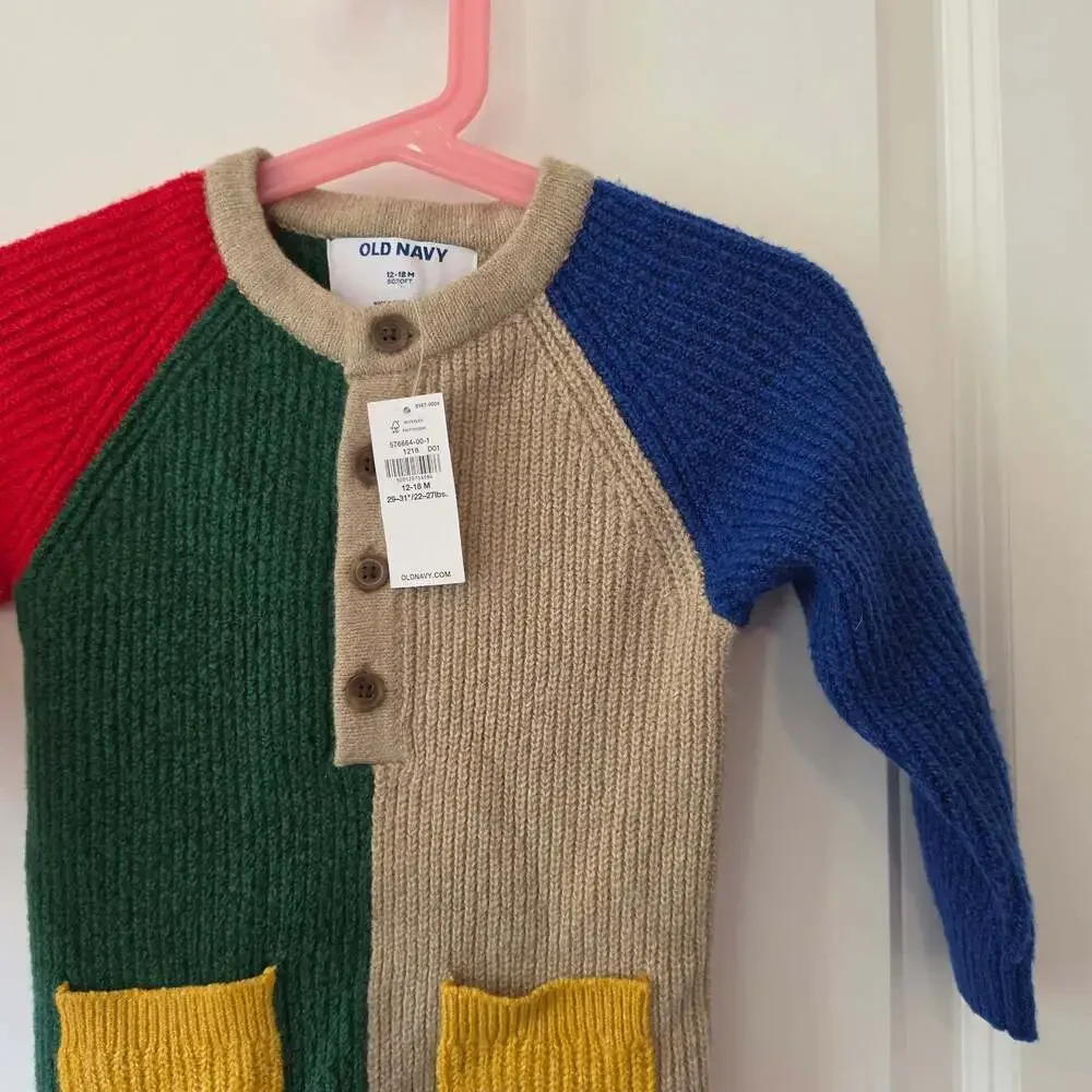 Old Navy SoSoft Colorblock Primary Knit One-Piece Romper for Baby Sz 12-18M NWT